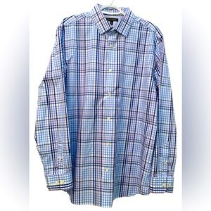 Banana Republic Shirt Mens XL Blue Purple Plaid Button Up Non Iron Slim Fit